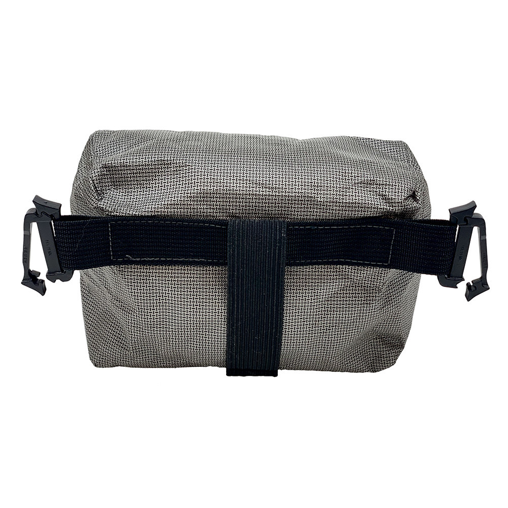 A back view of the MLD Zippered Pack Pocket showing the connection hardware.