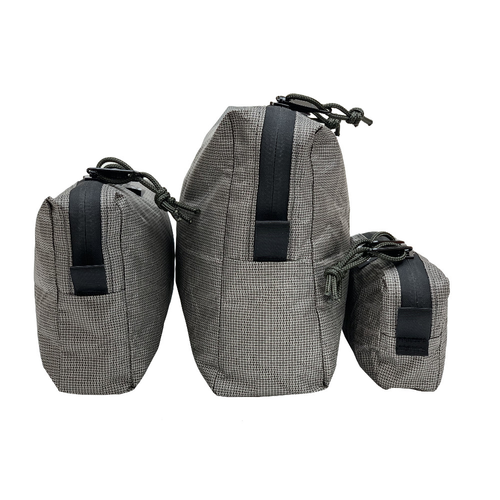 A medium, large, and small (left to right) EcoPak Ultra Packing Cube set.